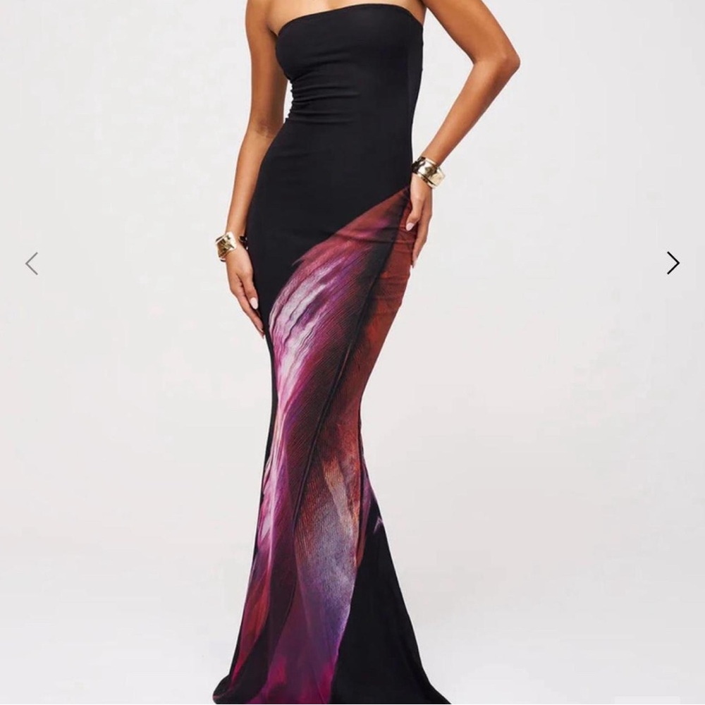 Chic Strapless Black and Purple Evening Gown